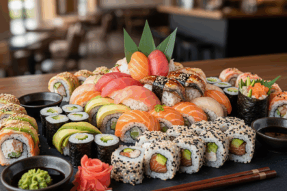 Combien de sushi par personne : un guide illustré par un plateau de sushis variés.